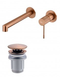 Pack Grifo de lavabo empotrado - oro cepillado/oro rosa cepillado Line + Válvula click-clack de Imex