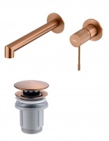 Pack Grifo de lavabo empotrado - oro cepillado/oro rosa cepillado Line + Válvula click-clack de Imex