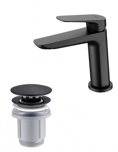Pack Grifo de lavabo - negro mate Bélgica + Válvula click-clack de Imex
