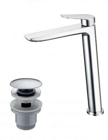 Pack Grifo de lavabo caño alto - cromo Bélgica + Válvula click-clack de Imex