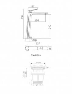 Pack Grifo de lavabo caño alto - cromo Bélgica + Válvula click-clack de Imex 2