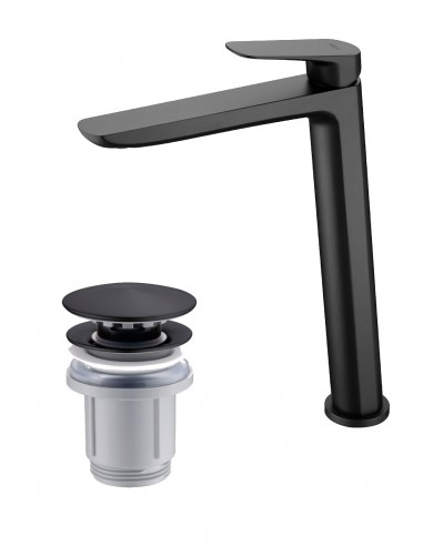 Pack Grifo de lavabo caño alto - negro mate Bélgica + Válvula click-clack de Imex