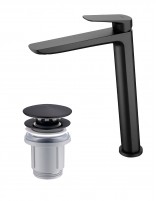 Pack Grifo de lavabo caño alto - negro mate Bélgica + Válvula click-clack de Imex