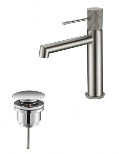 Pack Grifo de lavabo - cromo/níquel cepillado Line + Válvula click-clack de Imex