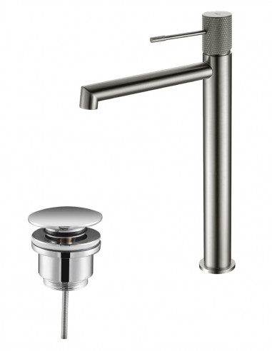 Pack Grifo de lavabo alto - cromo/níquel cepillado Line + Válvula click-clack de Imex