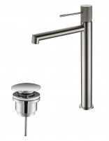 Pack Grifo de lavabo alto - cromo/níquel cepillado Line + Válvula click-clack de Imex