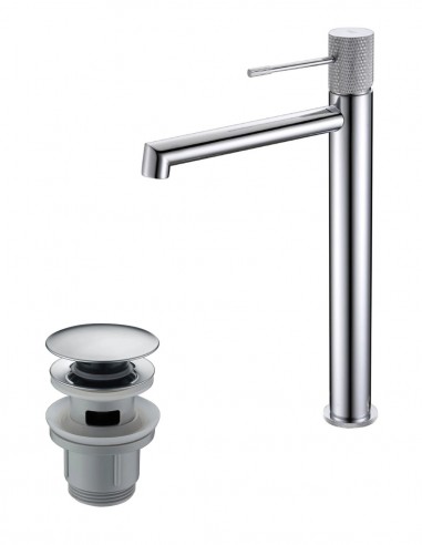 Pack Grifo de lavabo alto - cromo/níquel cepillado Line + Válvula click-clack de Imex