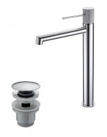 Pack Grifo de lavabo alto - cromo/níquel cepillado Line + Válvula click-clack de Imex