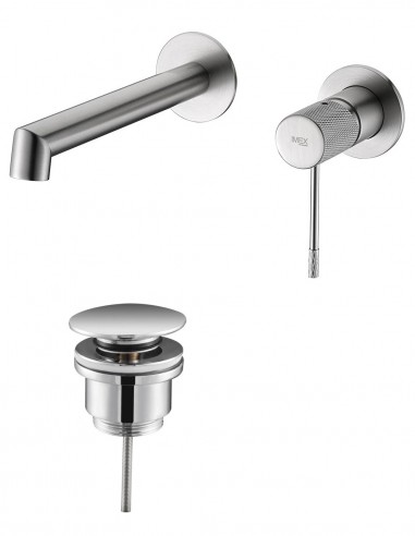 Pack Grifo de lavabo empotrado - cromo/níquel cepillado Line + Válvula click-clack de Imex