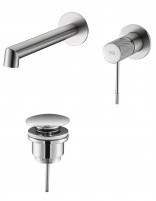 Pack Grifo de lavabo empotrado - cromo/níquel cepillado Line + Válvula click-clack de Imex