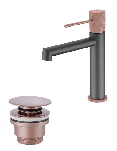 Pack Grifo de lavabo - gris champagne Line + Válvula click-clack de Imex