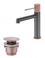 Pack Grifo de lavabo - gris champagne Line + Válvula click-clack de Imex
