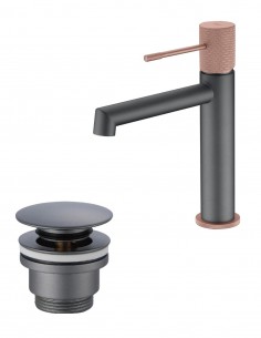 Pack Grifo de lavabo - gris champagne Line + Válvula click-clack de Imex