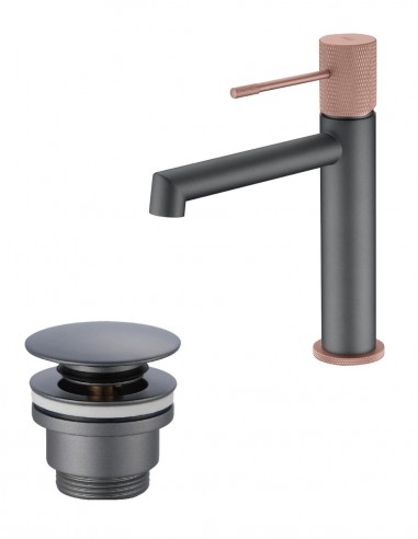 Pack Grifo de lavabo - gris champagne Line + Válvula click-clack de Imex