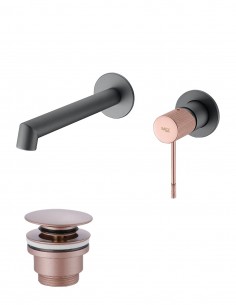 Pack Grifo de lavabo empotrado - gris champagne Line + Válvula click-clack de Imex