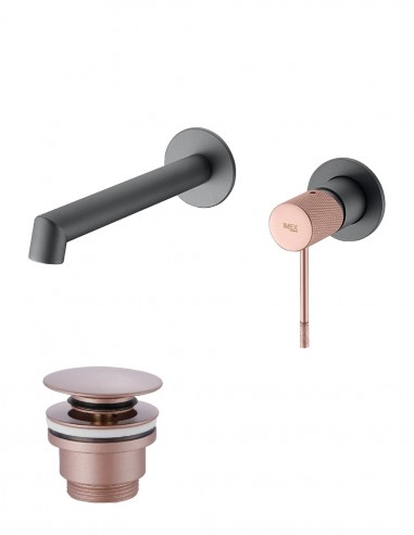 Pack Grifo de lavabo empotrado - gris champagne Line + Válvula click-clack de Imex