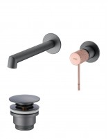 Pack Grifo de lavabo empotrado - gris champagne Line + Válvula click-clack de Imex