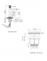 Croquis Pack Grifo de lavabo alto - gris champagne Line + Válvula click-clack de Imex