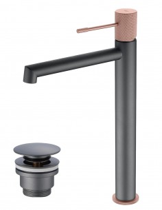 Pack Grifo de lavabo alto - gris champagne Line + Válvula click-clack de Imex 2