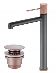 Pack Grifo de lavabo alto - gris champagne Line + Válvula click-clack de Imex