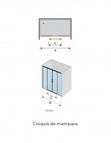 Croquis Mampara de ducha negra 2 fijos + 2 puertas correderas - URBAN de Kassandra