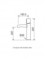 Croquis Grifería lavabo alto - Negro Mate /Oro Rosa YANET de Lluvibath