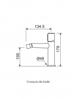 Croquis Grifería bidé - Negro Mate /Oro Rosa YANET de Lluvibath