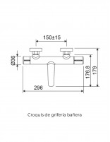 Croquis Grifería bañera - Negro Mate /Oro Rosa YANET de Lluvibath
