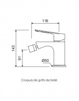 Croquis Grifería bidé cromo - BASS de Lluvibath