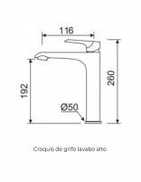 Croquis Grifería lavabo alto cromo - DANN de Lluvibath