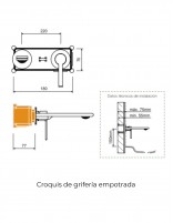 Croquis Lavabo empotrado - cromo MAURICIO de Lluvibath
