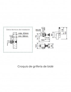 Grifo bidé empotrado - cromo ROCK de Lluvibath 2