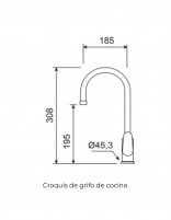Croquis Grifo de cocina monomando - cromo TAIMIR de Lluvibath