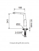Croquis Grifo de cocina monomando - blanco DANN de Lluvibath