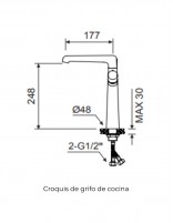 Croquis Grifo de cocina monomando - cromo TÍVOLI de Lluvibath