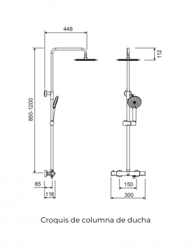 Croquis Columna de ducha grifería - cromo MARTE de Lluvibath
