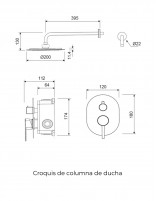 Croquis Conjunto de ducha empotrado - cromo redondo NOTI de Lluvibath