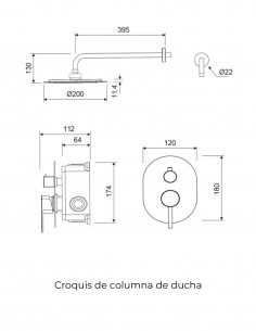Conjunto de ducha empotrado - negro redondo NOTI de Lluvibath 2