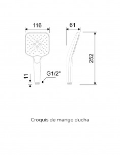 Mango de ducha - cromo CUBE de Lluvibath 2