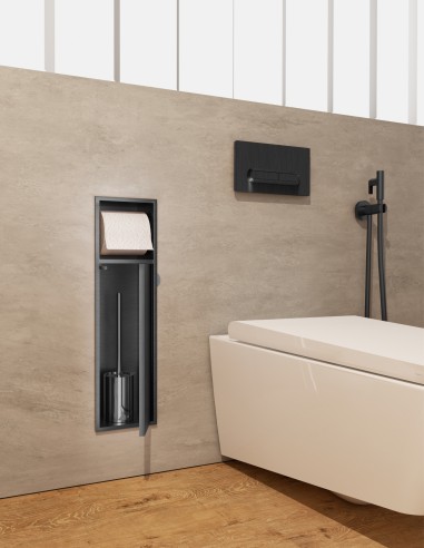 Hornacina portarrollos y escobillero black gun metal modelo EGEAN de Medimex