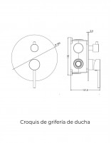 Croquis Grifo Empotrado de Ducha de pared monomando redondo - black gun metal de Bathpus