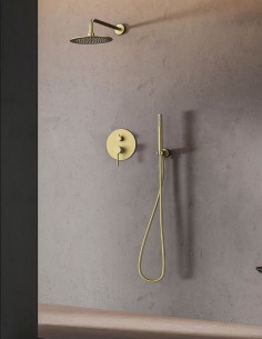 Grifo Empotrado de Ducha de pared monomando redondo - oro cepillado de Bathpus