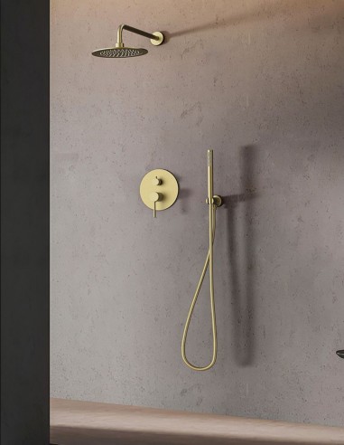 Grifo Empotrado de Ducha de pared monomando redondo - oro cepillado de Bathpus