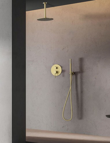 Grifo Empotrado de Ducha de techo monomando redondo - oro cepillado de Bathpus