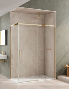 Mampara ducha hoja fija - 1 corredera  + 1 fijo lateral oro frontal Yaiza de Becrisa