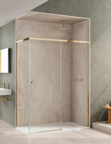 Mampara ducha hoja fija - 1 corredera  + 1 fijo lateral oro frontal Yaiza de Becrisa