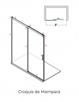 Croquis Mampara ducha de 1 hoja fija y 1 puerta corredera - MAREA cromo de Bathplus
