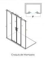 Croquis Mampara de ducha frontal dos fijos y dos correderas - cromo MAREA de Bathplus