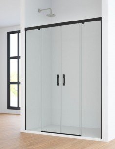 Mampara de ducha frontal dos fijos y dos correderas - negro MAREA de Bathplus