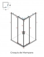 Croquis Mampara de ducha angular dos hojas fijas y dos puertas correderas - negro MAREA de Bathplus
